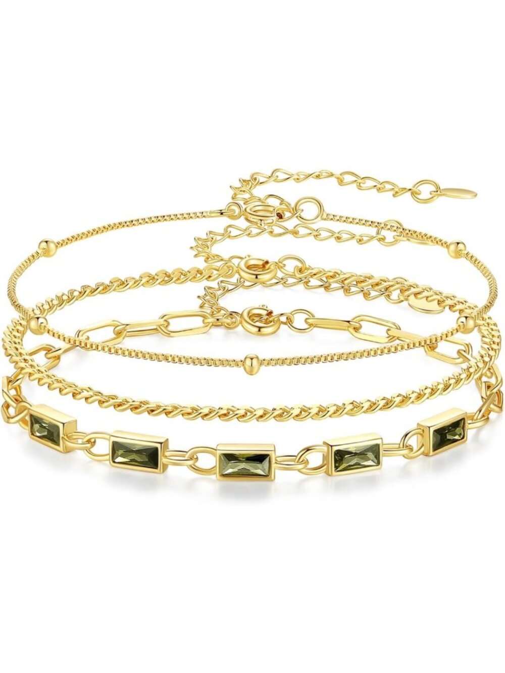 Dainty Gold Birthstone Bracelet Set, 18K Plated Layered Stackable Jewelry Gift